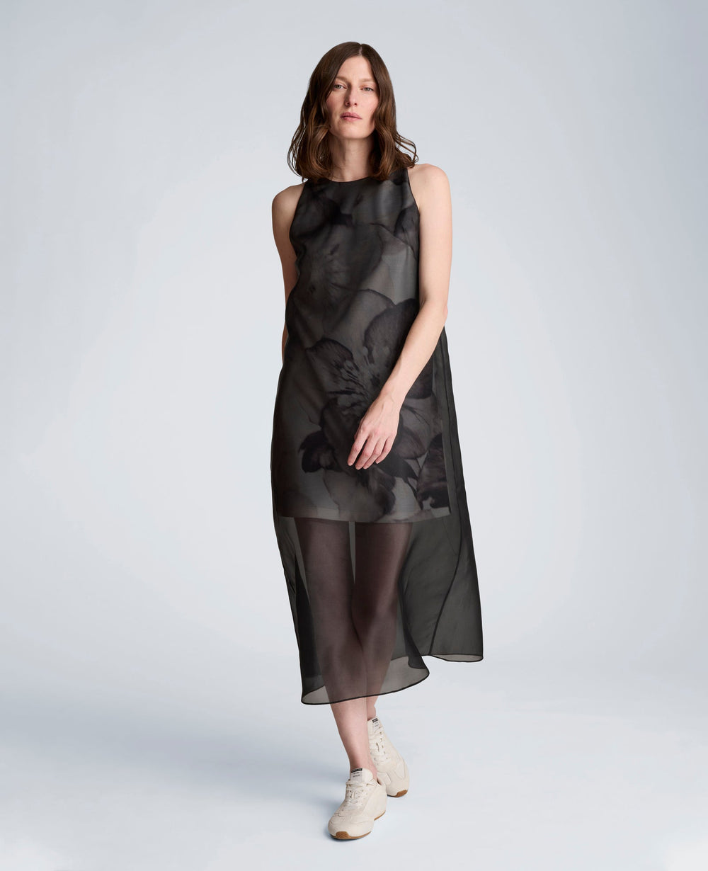 Sheer Overlay Crewneck Mini A-Line Dress | Kenneth Cole BLACK MULTI