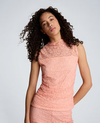 Stretch Lace Front Drape Mock Neck Tank | Kenneth Cole SOFT PEACH