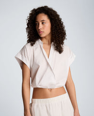 Pleat Crossover Front Cropped Shirt | Kenneth Cole PURE WHITE