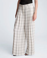 High Rise Fly Front Wide Leg Triple Pleat Lined Plaid Pant | Kenneth Cole FEATHER WHITE/BLACK