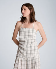 Halter Neck Bustier with Pleats at Waist | Kenneth Cole FEATHER WHITE/BLACK