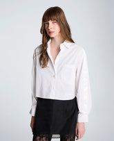 Button Front Crop Shirt with Satin Detail | Kenneth Cole PURE WHITE