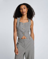 Cropped Fitted Bodice Houndstooth Vest | Kenneth Cole OYSTER/BLACK