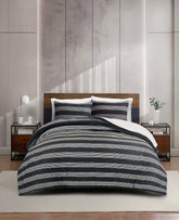 Banded Stripe Textured Comforter Set | Kenneth Cole CHARCOAL