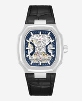 Skeleton Automatic Two-Tone Dial Leather Strap Watch | Kenneth Cole SILVER