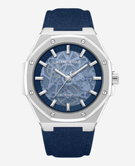 Skeleton Automatic Blue Dial Nylon Strap Watch | Kenneth Cole SILVER