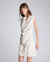 Vegan Leather Boatneck Rouched Waist Short Dress | Kenneth Cole OYSTER