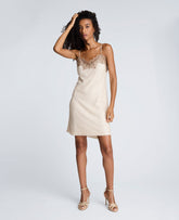 Sequin Netting Slip Dress Lace Trim Oyster | Kenneth Cole | Kenneth Cole OYSTER