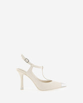 Romi T-Strap Heels – Off-White with Silver Detail | KC | Kenneth Cole OFF WHITE LEATHER