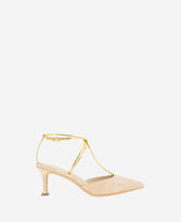 Umi T-Strap Suede Heel with Metallic Trim | Kenneth Cole | Kenneth Cole BUFF SUEDE