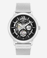 Skeleton Automatic Black Dial Stainless Steel Mesh Strap Watch | Kenneth Cole SILVER