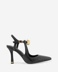 Romi Leather Hardware Ankle Slingback Heel | Kenneth Cole BLACK LEATHER