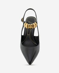 Romi Leather Hardware Ankle Slingback Heel | Kenneth Cole BLACK LEATHER