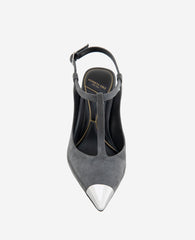 Shop Romi T-Strap Suede Heels, Grey Pointed Pumps | KC | Kenneth Cole CHARCOLE SUEDE