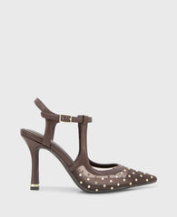 Shop Romi Brown Mesh Stud Slingback Heel | Kenneth Cole | Kenneth Cole BROWN MESH