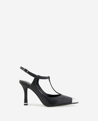 Romi T-Strap Heels – Silver Cap & Leather Style | KC | Kenneth Cole BLACK LEATHER