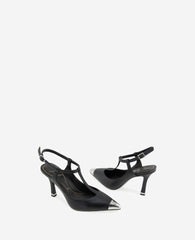 Romi T-Strap Heels – Silver Cap & Leather Style | KC | Kenneth Cole BLACK LEATHER