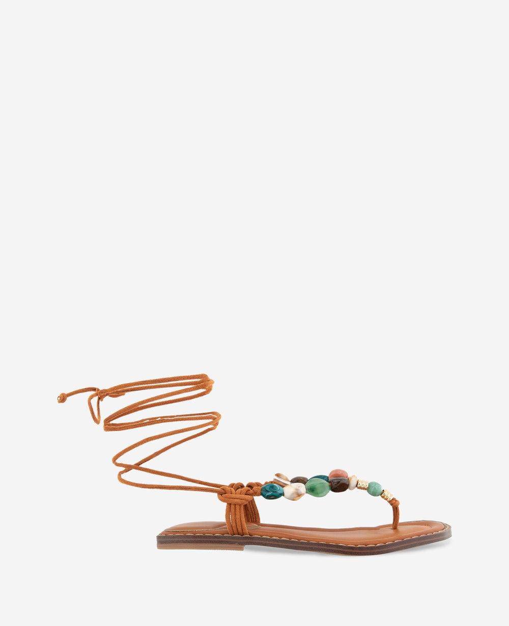 Santiago Suede Stone Embellished Wrap Around Sandal | Kenneth Cole PECAN