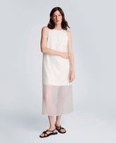 Sequin Sheer Overlay Crewneck Mini A-Line Dress | Kenneth Cole FEATHER WHITE