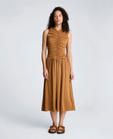 Drawstring Ruched A-Line Midi Milano Jersey Dress | Kenneth Cole SOFT COCOA