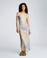 Ruched Waist Midi Off-The-Shoulder Dress | Kenneth Cole PASTEL YELLOW MULTI