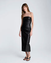 Tucked Detail Midi Strapless Vegan Leather Dress | Kenneth Cole BLACK