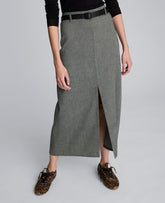 Herringbone Slit Front Belted Midi Skirt | Kenneth Cole BLACK/OYSTER