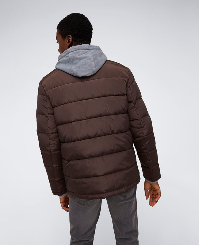 Chocolate Puffer Jacket – Plush Fill & Jersey Hood | KC | Kenneth Cole CHOCOLATE