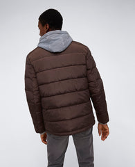 Chocolate Puffer Jacket – Plush Fill & Jersey Hood | KC | Kenneth Cole CHOCOLATE