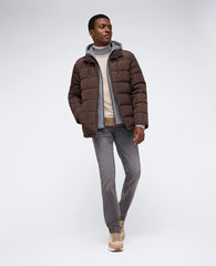 Chocolate Puffer Jacket – Plush Fill & Jersey Hood | KC | Kenneth Cole CHOCOLATE