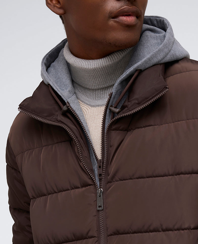 Chocolate Puffer Jacket – Plush Fill & Jersey Hood | KC | Kenneth Cole CHOCOLATE