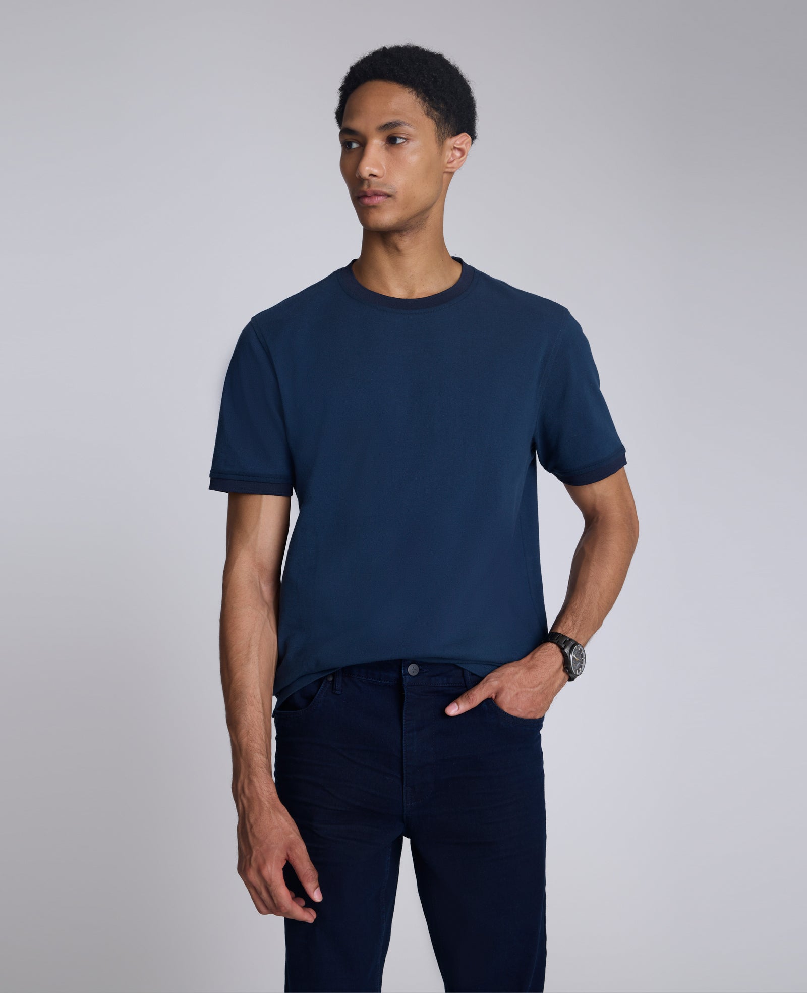 Ribbed Crewneck Tee: Blue, UPF 50 Cotton | Kenneth Cole | Kenneth Cole BLUE