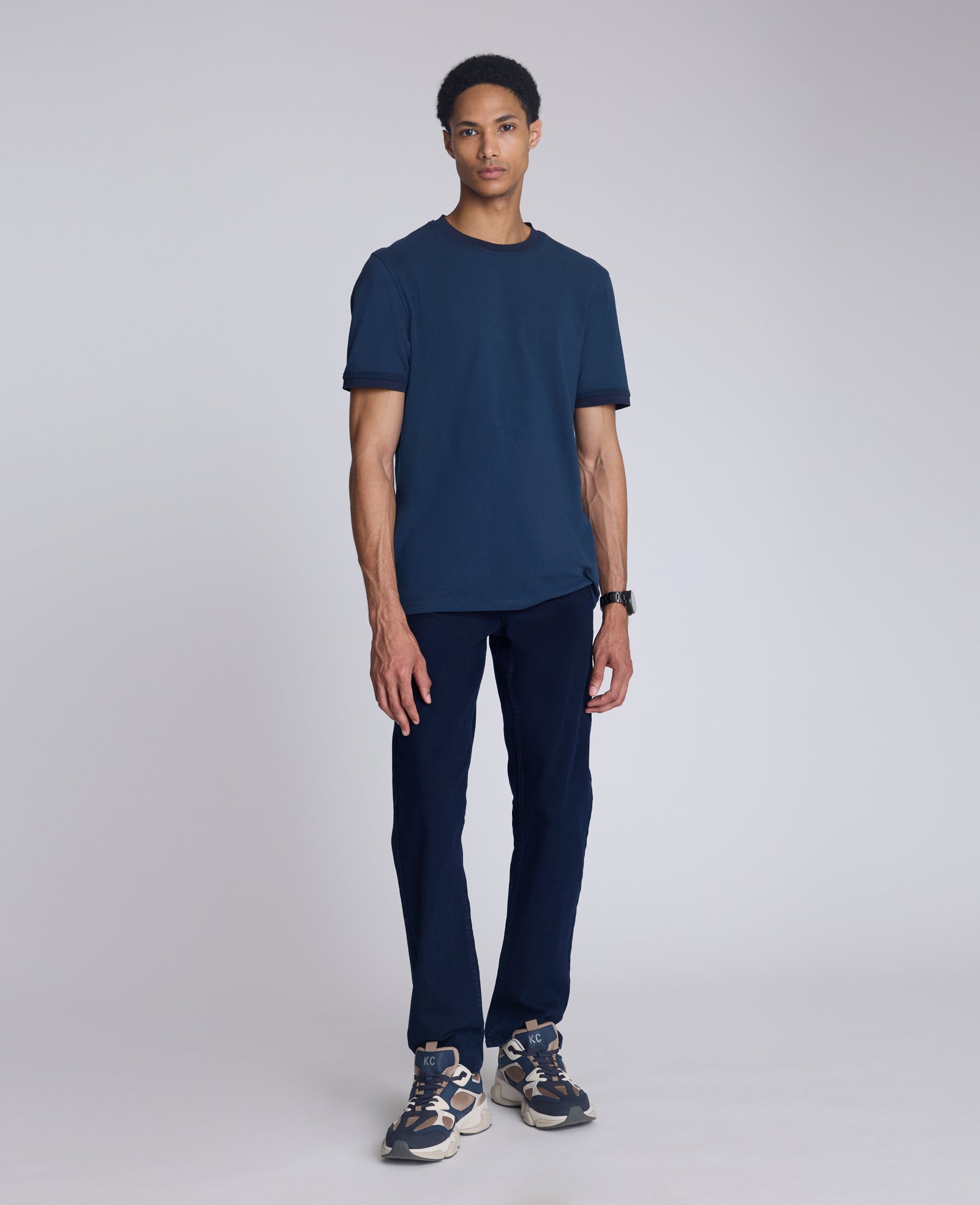Ribbed Crewneck Tee: Blue, UPF 50 Cotton | Kenneth Cole | Kenneth Cole BLUE