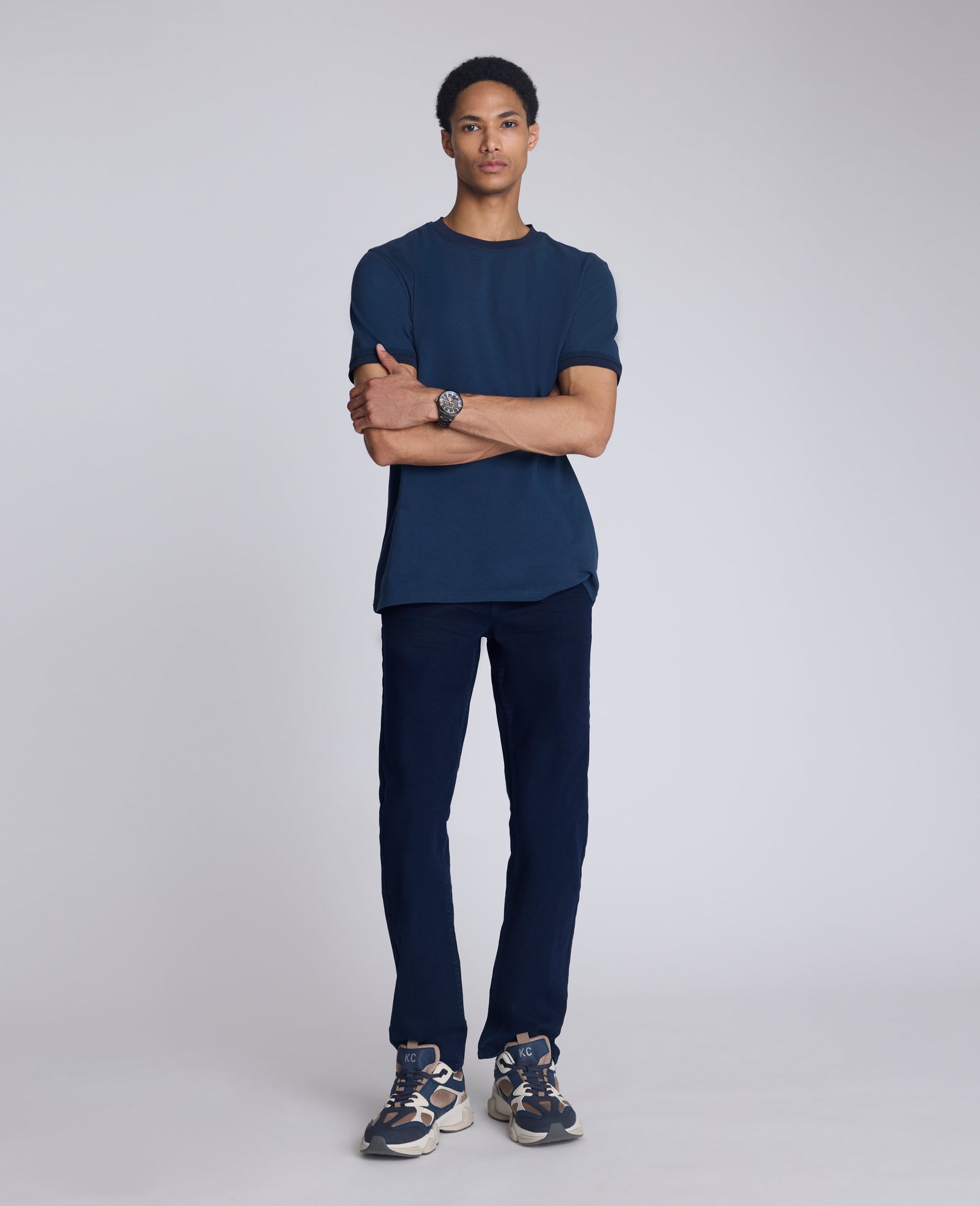 Ribbed Crewneck Tee: Blue, UPF 50 Cotton | Kenneth Cole | Kenneth Cole BLUE