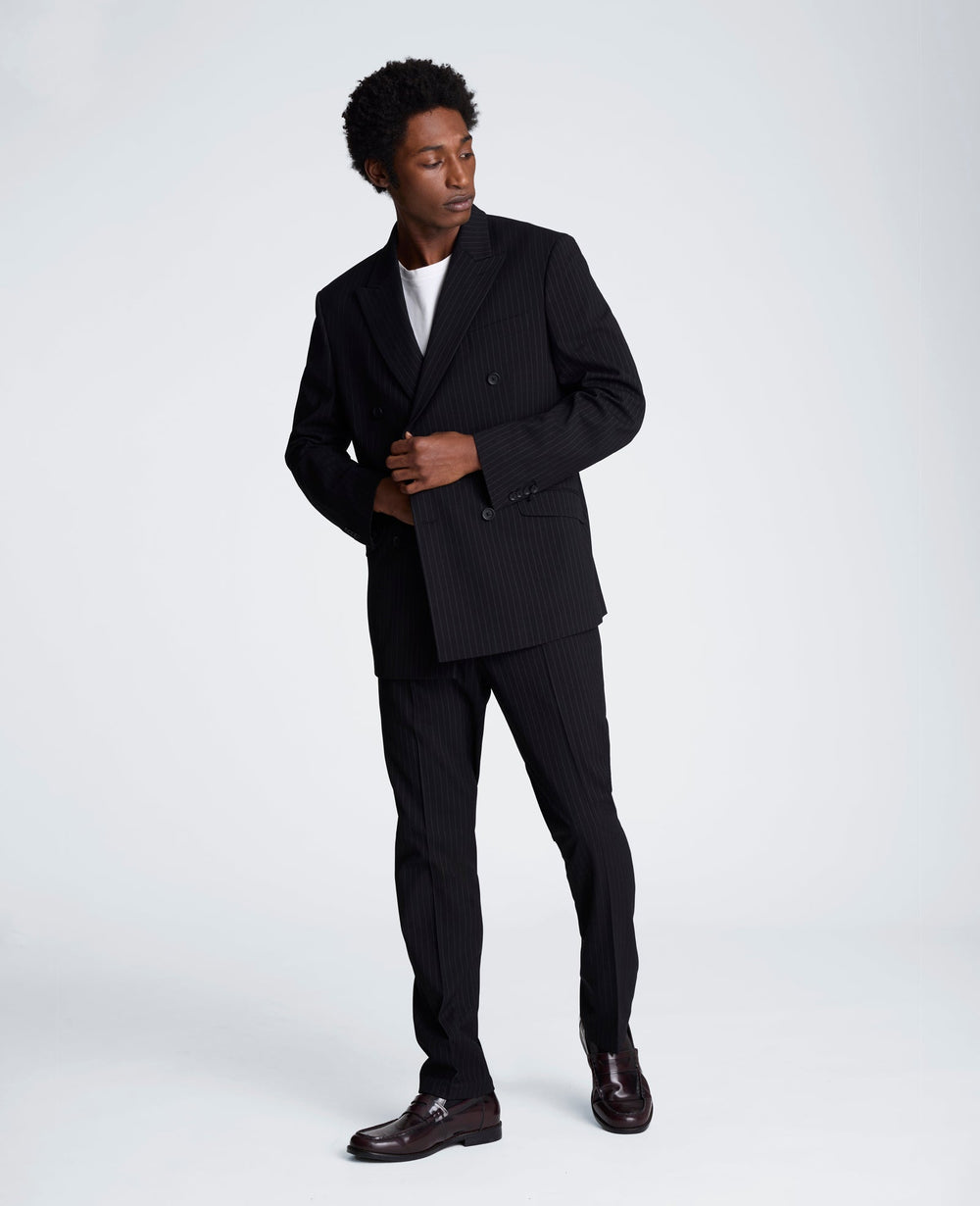 Ready Flex Slim-Fit Pinstripe Double-Breasted Suit | Kenneth Cole BLACK PINSTRIPE