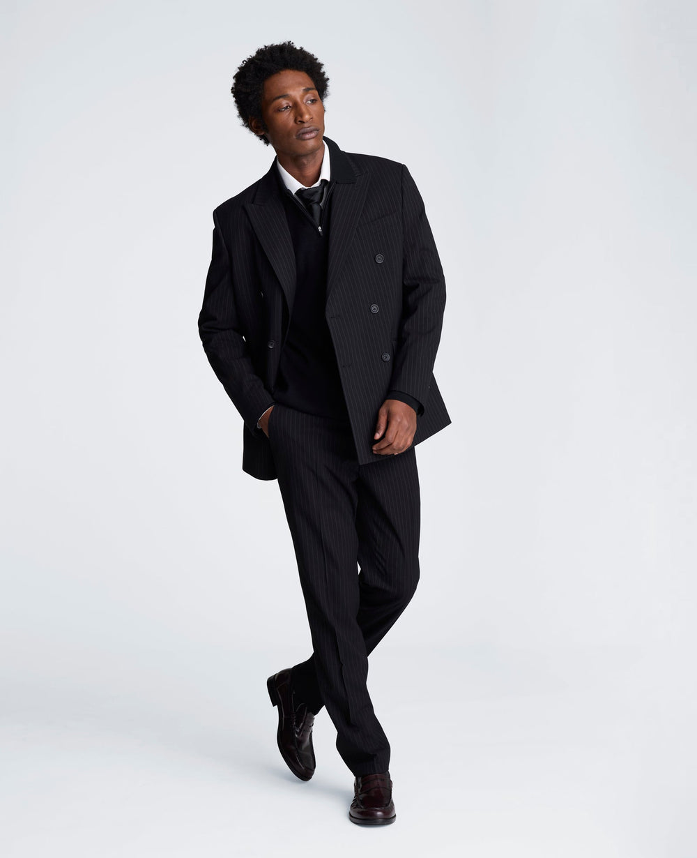 Ready Flex Slim-Fit Pinstripe Double-Breasted Suit | Kenneth Cole BLACK PINSTRIPE
