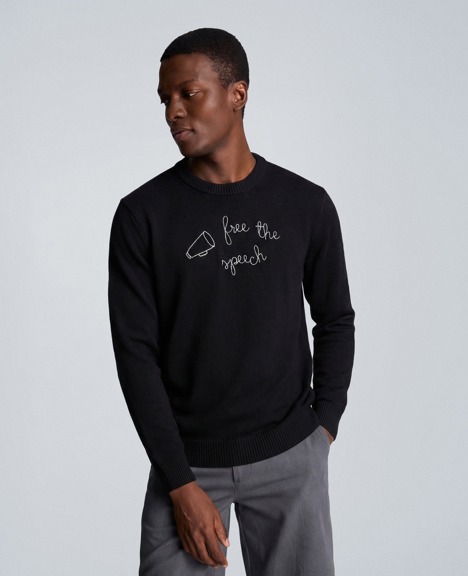 Shop Free The Speech Cotton Sweater, Black | Kenneth Cole | Kenneth Cole BLACK