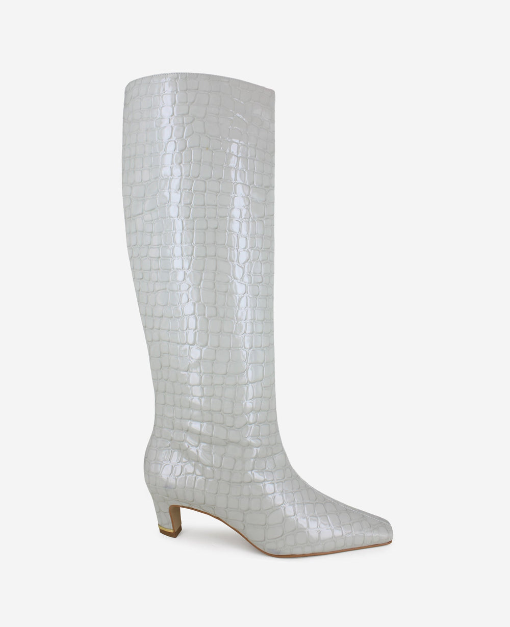 Rubia Light Grey Croco Patent Tall Boot | Kenneth Cole | Kenneth Cole LIGHT GREY CROCO