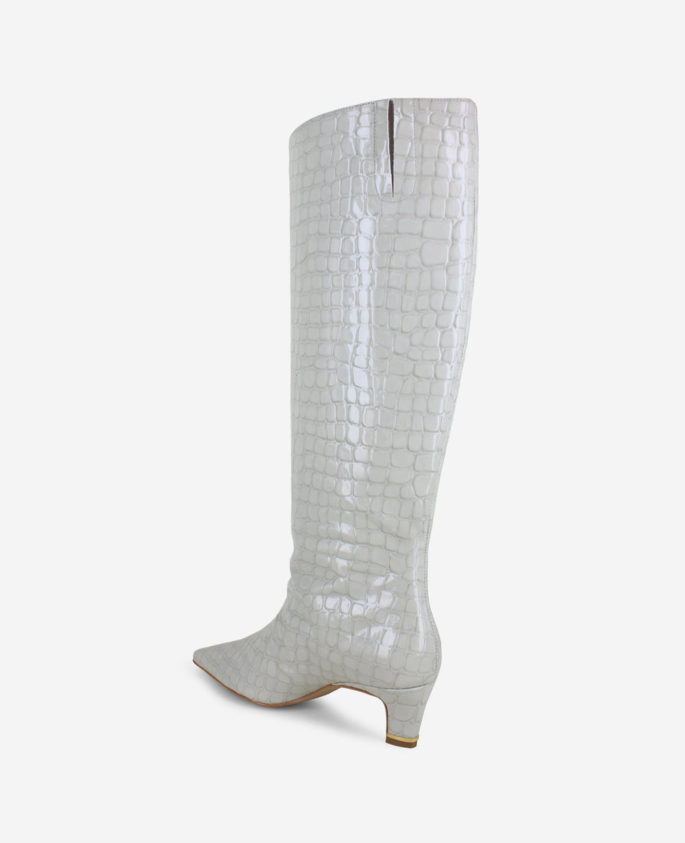 Rubia Light Grey Croco Patent Tall Boot | Kenneth Cole | Kenneth Cole LIGHT GREY CROCO