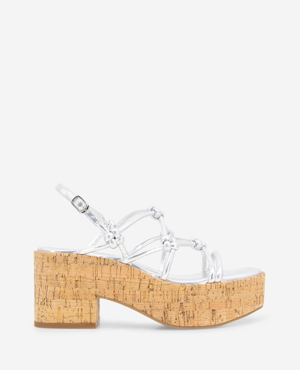 Shop Essa Silver Metallic Cork Platform Sandal | KC Reaction | Kenneth Cole SILVER METALLIC