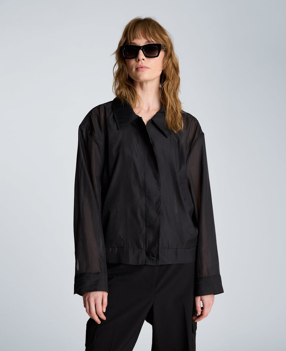 Collared Sheer Bomber Jacket | Kenneth Cole BLACK
