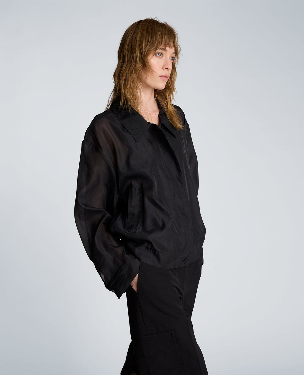 Collared Sheer Bomber Jacket | Kenneth Cole BLACK