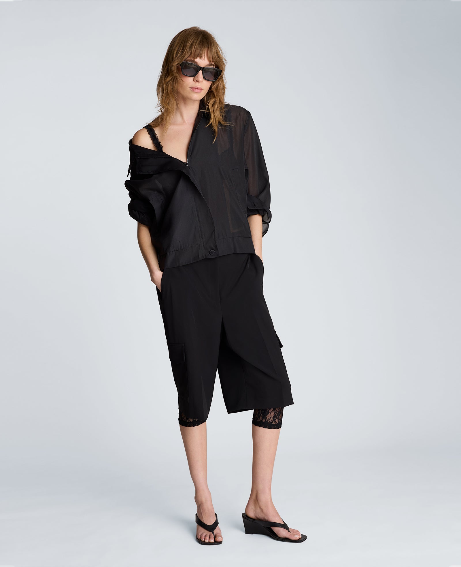 Collared Sheer Bomber Jacket | Kenneth Cole BLACK