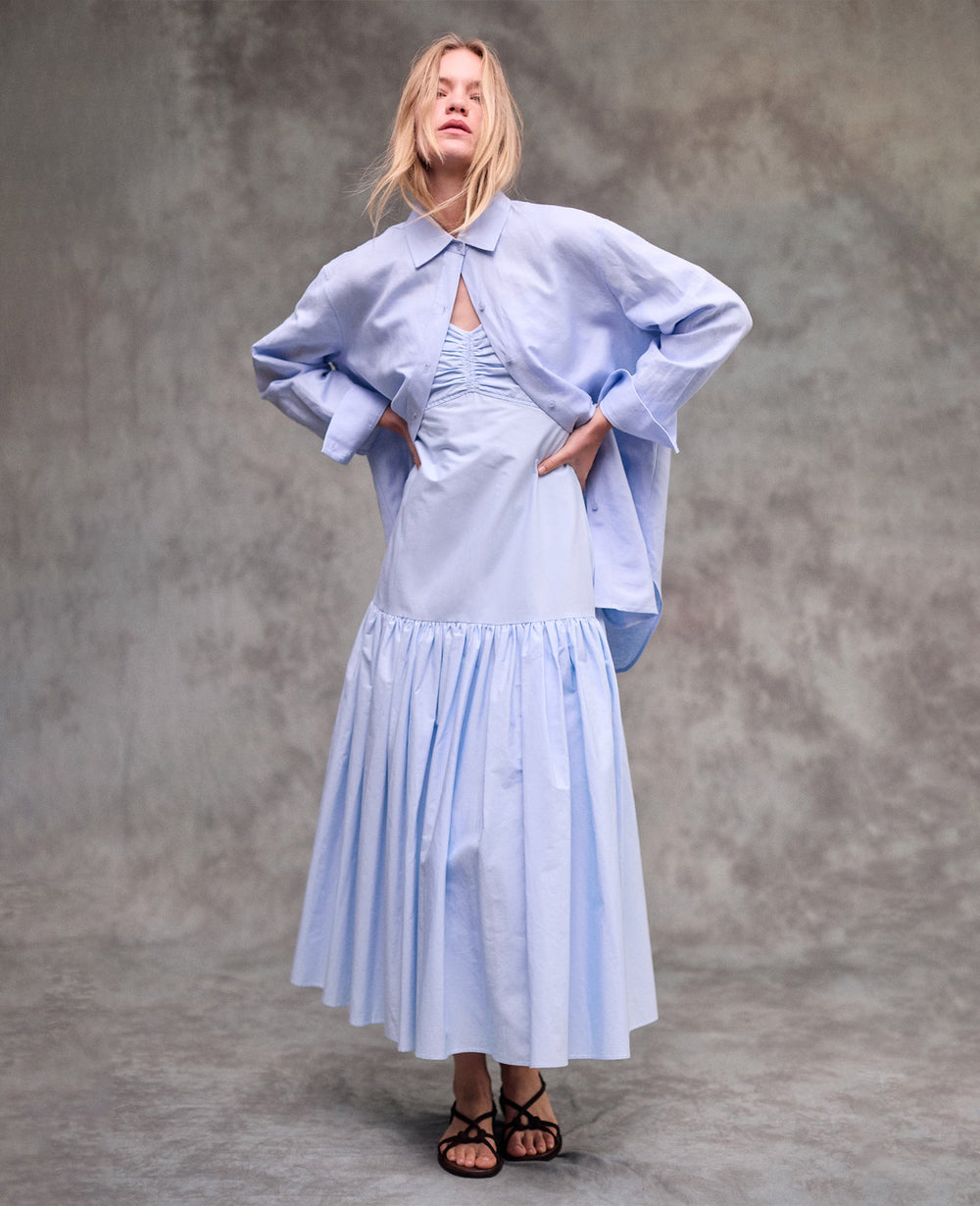 Sweetheart Bubble Flounce Midi Dress | Kenneth Cole TRANQUIL BLUE