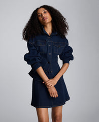 Long Sleeve Denim Corset Trucker Jacket | Kenneth Cole MIDNIGHT RINSE WASH