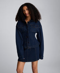 Long Sleeve Denim Corset Trucker Jacket | Kenneth Cole MIDNIGHT RINSE WASH