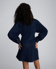 Long Sleeve Denim Corset Trucker Jacket | Kenneth Cole MIDNIGHT RINSE WASH