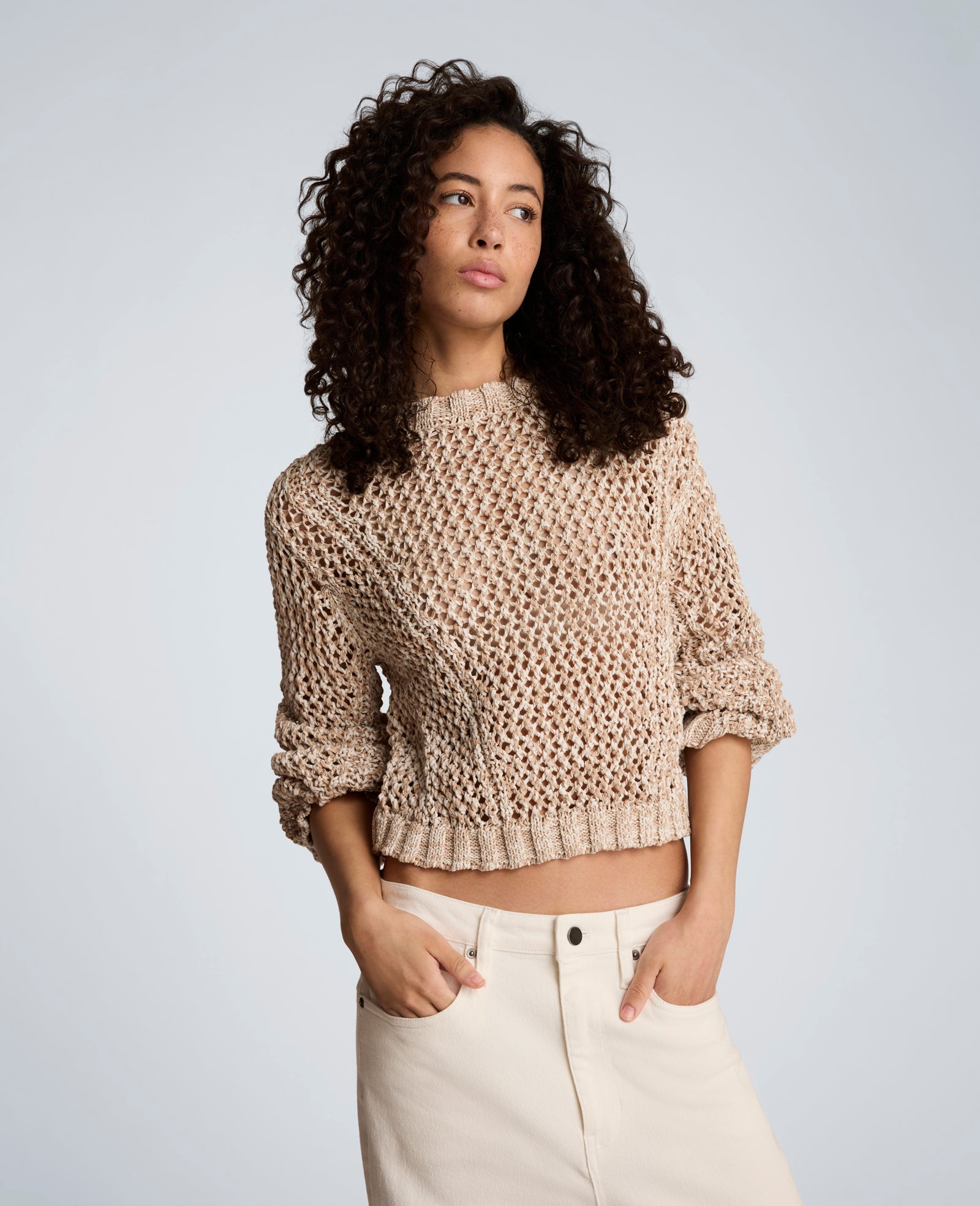 Two Tone Open Stitch Pullover – Taupe/White | Kenneth Cole | Kenneth Cole TIMELESS TAUPE/PURE WHITE