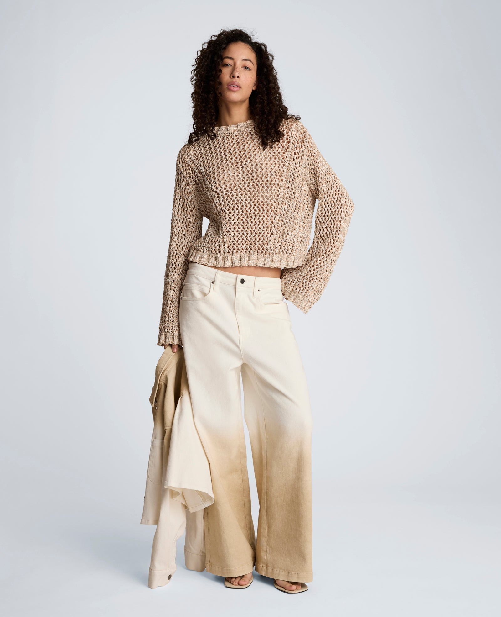 Two Tone Open Stitch Pullover – Taupe/White | Kenneth Cole | Kenneth Cole TIMELESS TAUPE/PURE WHITE