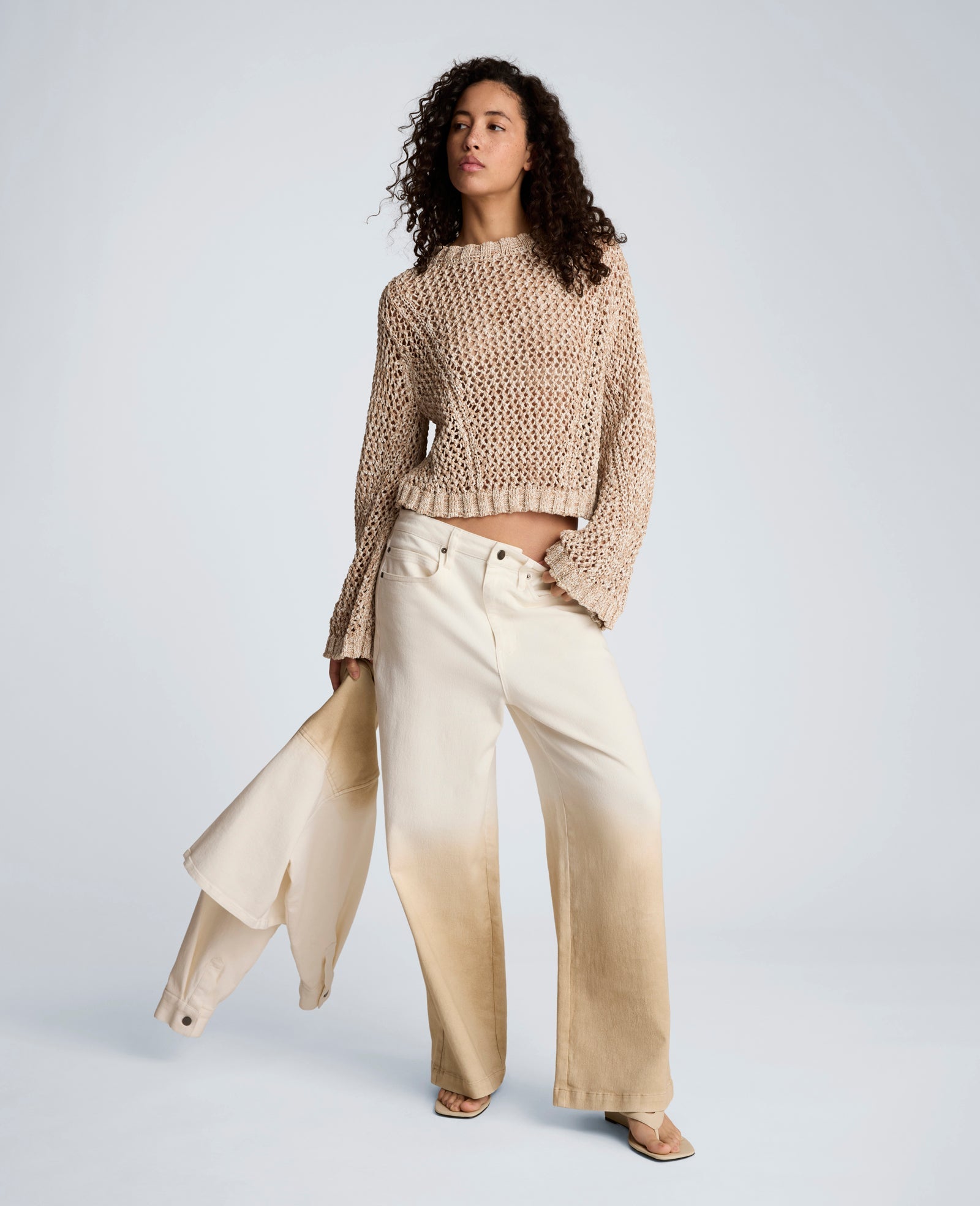 Two Tone Open Stitch Pullover – Taupe/White | Kenneth Cole | Kenneth Cole TIMELESS TAUPE/PURE WHITE